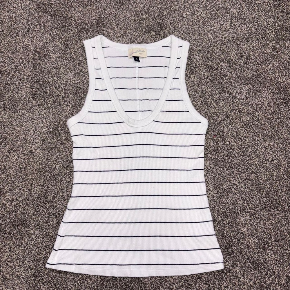 Universal Thread white tank top with horizontal black stripes, size M
